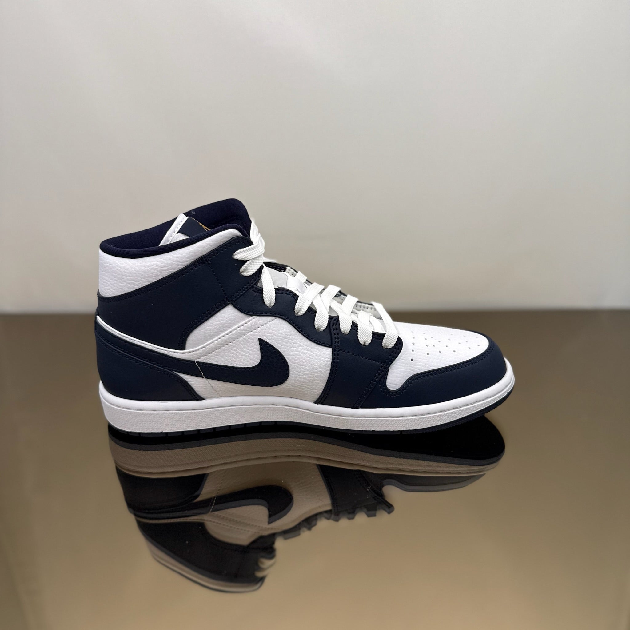 Jordan 1 Mid White Metallic Gold Obsidian